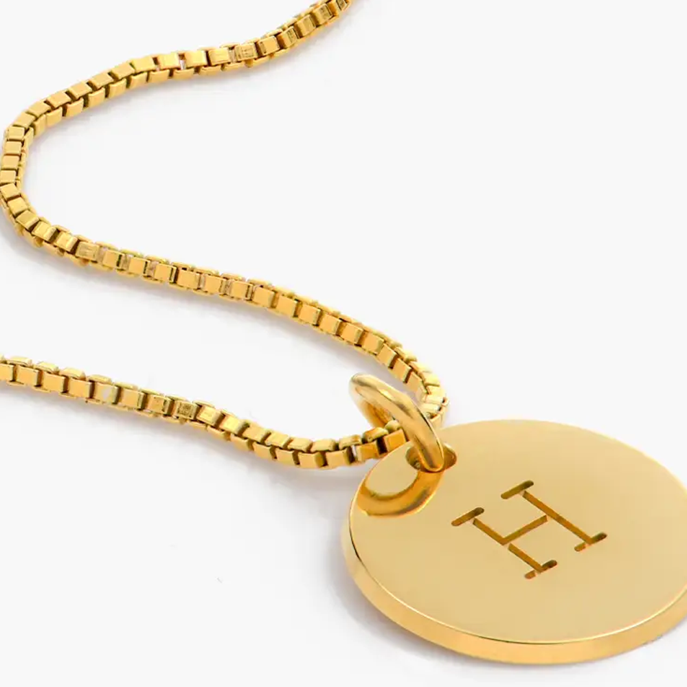 Gold Vermeil Personalized Initial Coin Necklace for Women Men-3