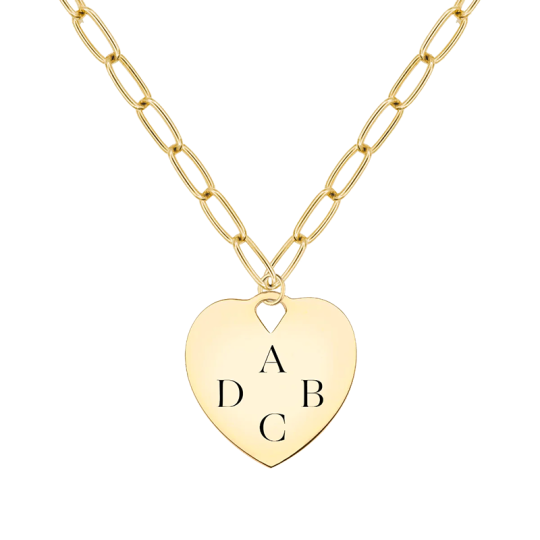 Collar con inicial personalizada en forma de corazón y bañado en oro para mujer