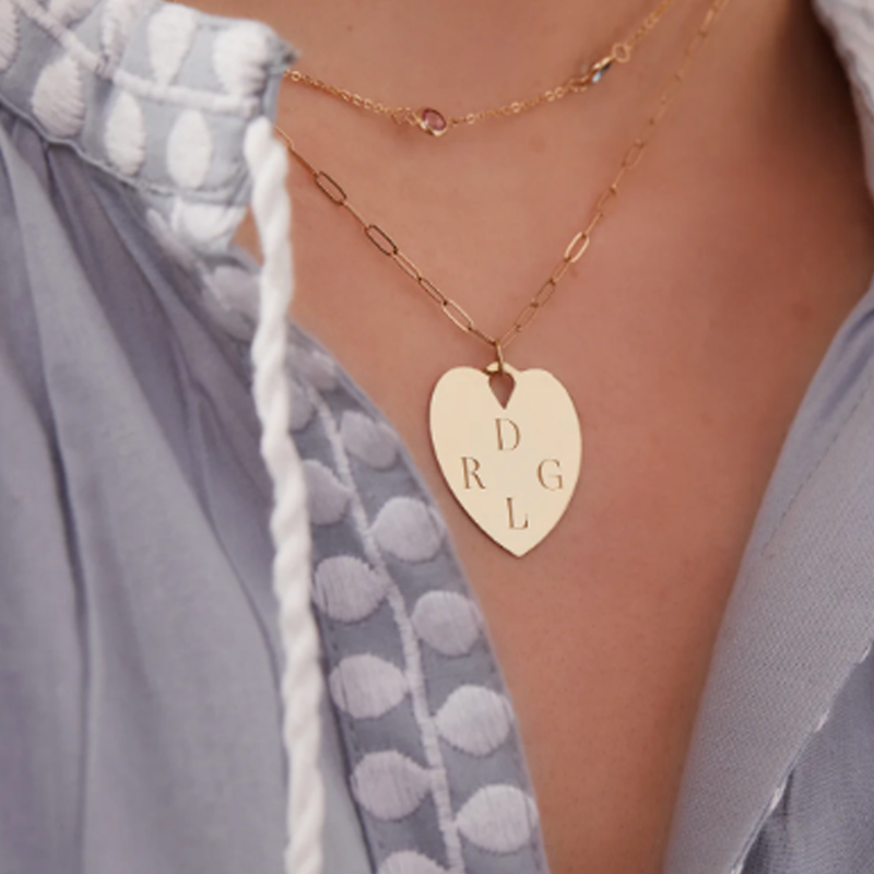 Colar de coração inicial personalizado em ouro vermeil para mulheres-2