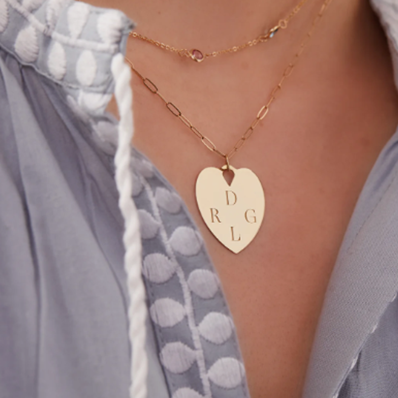 Collana con cuore iniziale personalizzata in vermeil oro per donna-2