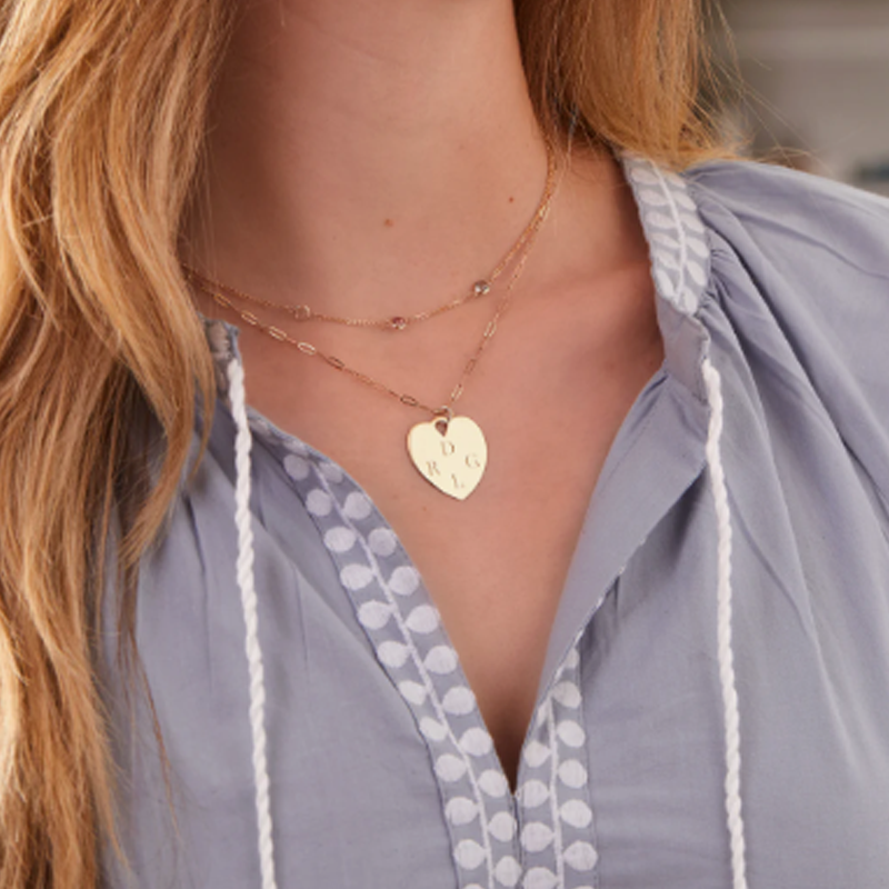 Collana con cuore iniziale personalizzata in vermeil oro per donna-3