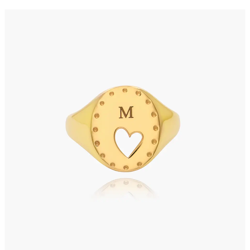 Anillo de oro vermeil con inicial personalizada en forma de corazón para mujer-1