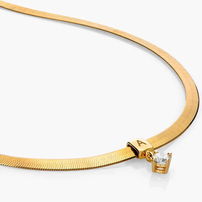 Gold Vermeil Personalized Initial Herringbone Chain Necklace for Women Men-1