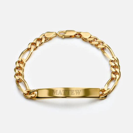 Pulsera de identificación inicial personalizada en oro vermeil para mujeres y hombres