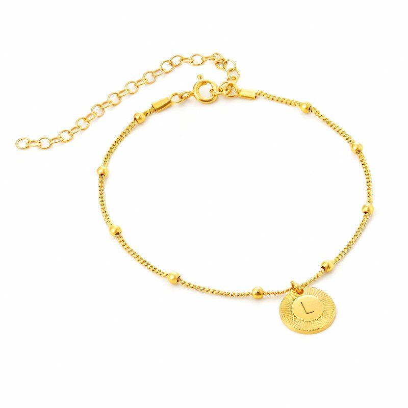 Pulsera con dije de inicial personalizada en oro de 14 quilates-1