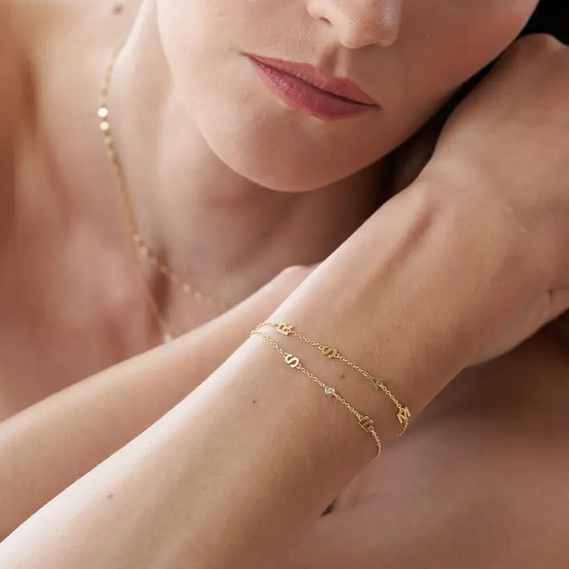 Personalisiertes Charm-Armband mit Anfangsbuchstaben und Zirkonia in Gold-Vermeil für Damen-3