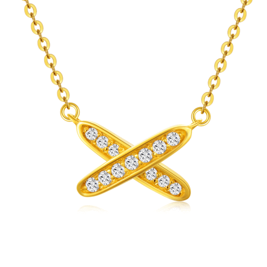 Collana con ciondolo a forma di lettera iniziale personalizzata in oro 18K con zirconia cubica