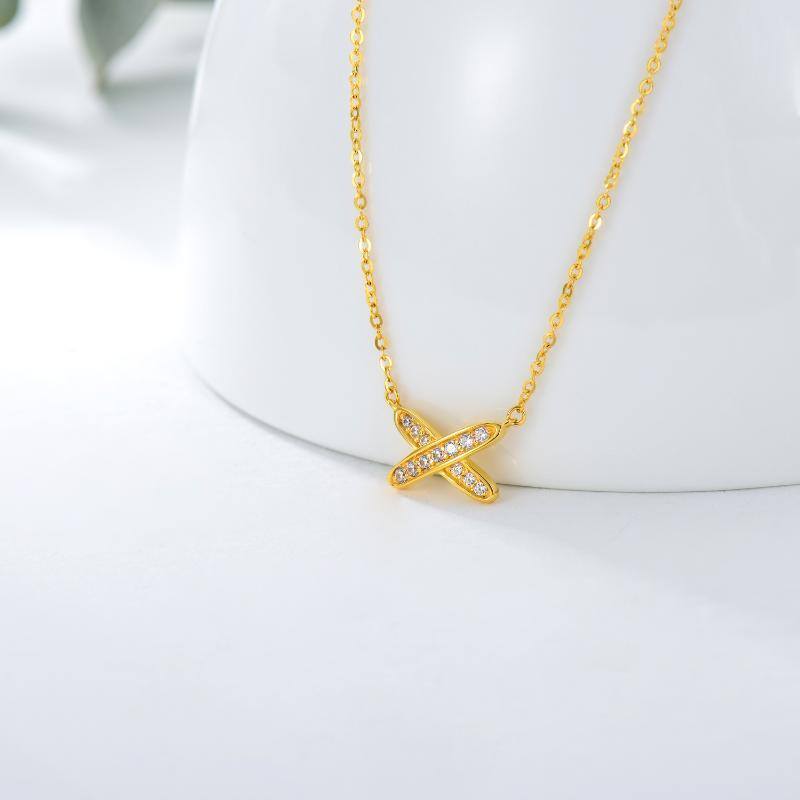 10K Gold Cubic Zirconia Personalized Initial Letter Pendant Necklace-3