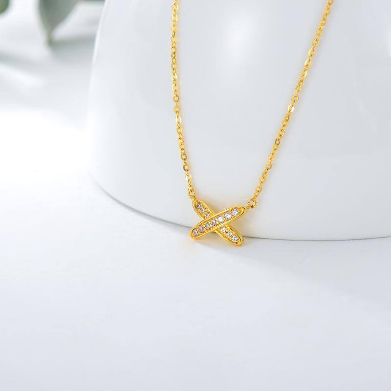 14K Gold Cubic Zirconia Personalized Initial Letter Pendant Necklace-3
