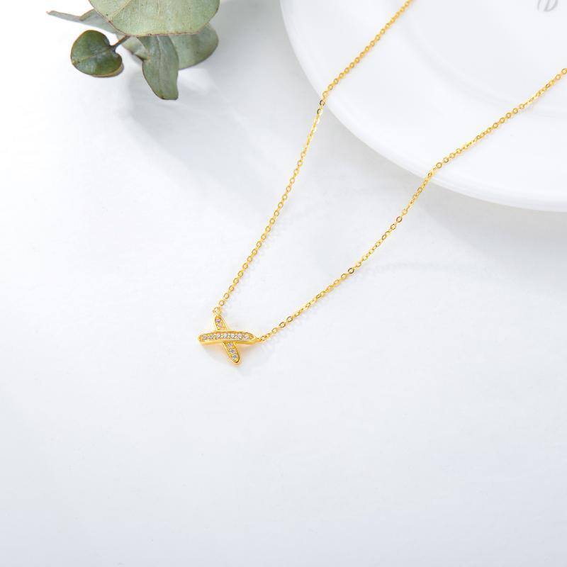 14K Gold Cubic Zirconia Personalized Initial Letter Pendant Necklace-4