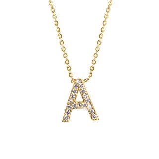 10K Gold Cubic Zirconia Personalized Initial Letter Pendant Necklace-17