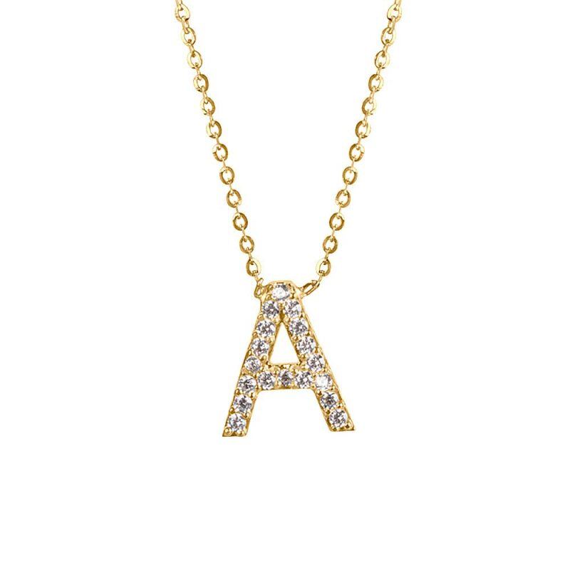 10K Gold Cubic Zirconia Personalized Initial Letter Pendant Necklace