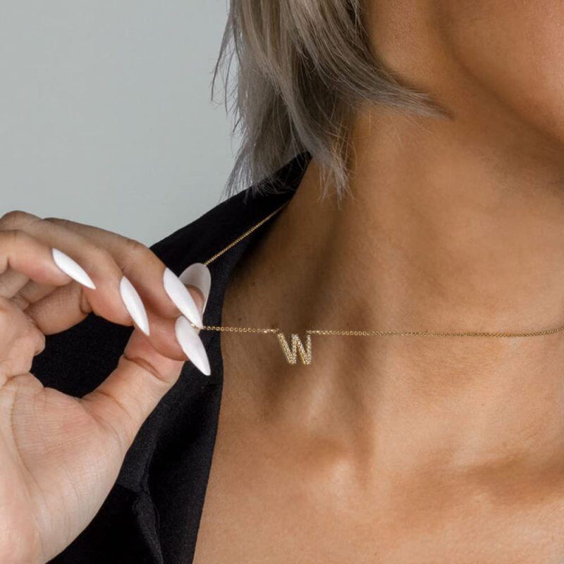 10K White Gold Cubic Zirconia Personalized Initial Letter Pendant Necklace-3