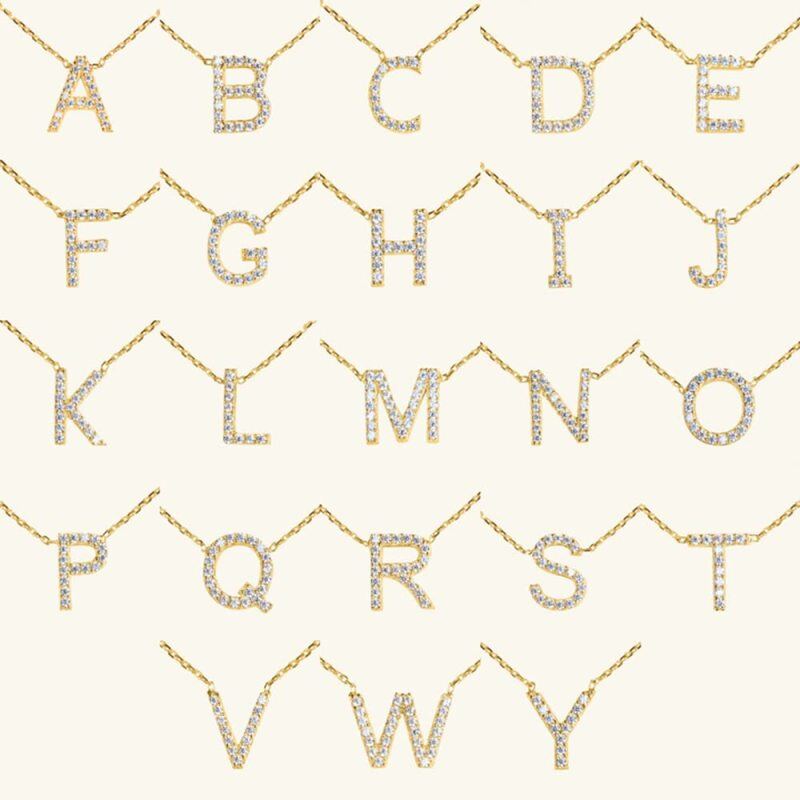 10K White Gold Cubic Zirconia Personalized Initial Letter Pendant Necklace-6