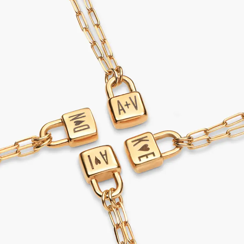 Collier avec cadenas initial personnalisé en vermeil doré avec chaîne trombone pour femmes et hommes-3