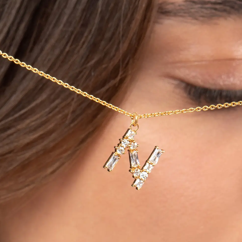 Personalisierte Initialen-Halskette aus Vermeil-Gold mit Zirkonia für Damen-2