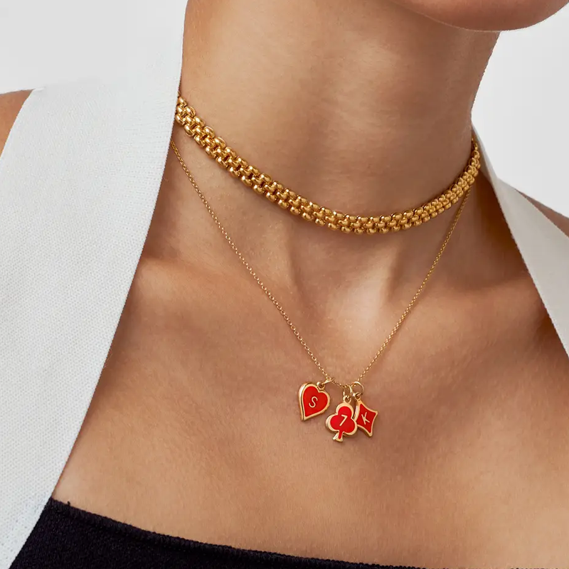 Gold Vermeil Personalized initial Red Heart Necklace for Women-2