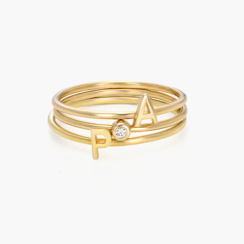 Stapelring aus Gold-Vermeil mit personalisiertem Initialen-Zirkonia für Damen-1