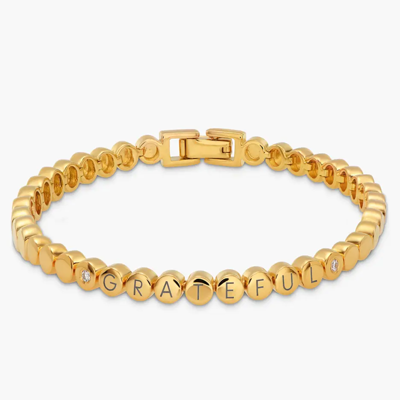 Gold Vermeil Personalized Letter Beads Cubic Zirconia Bracelet for Women Men-1