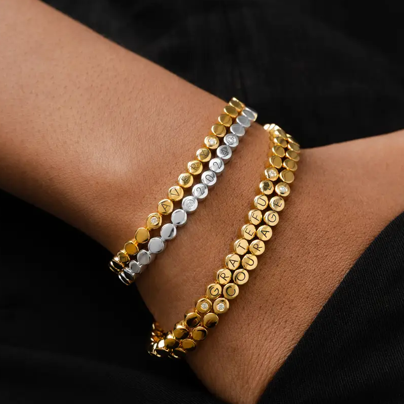 Bracelet personnalisé en vermeil doré avec perles et zircones cubiques pour femmes et hommes-2