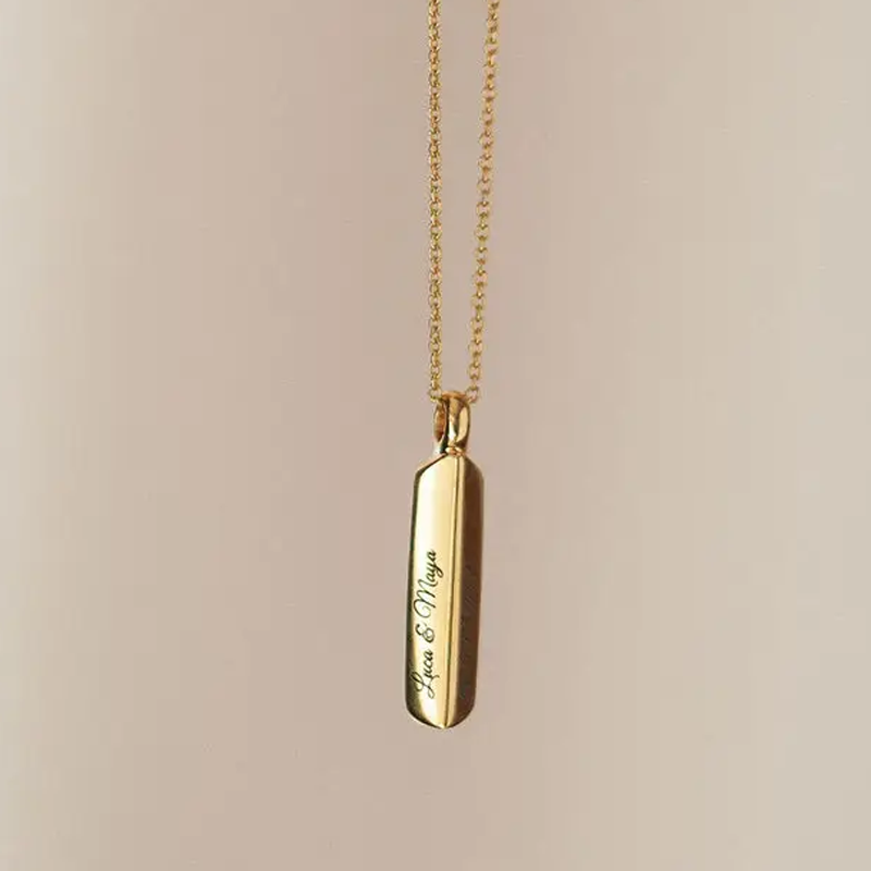 Gold Vermeil Personalized Name Bar Necklace for Women Men-3