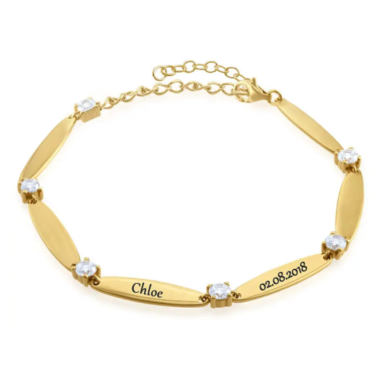 Pulseira de nome personalizada em ouro vermeil para mulheres