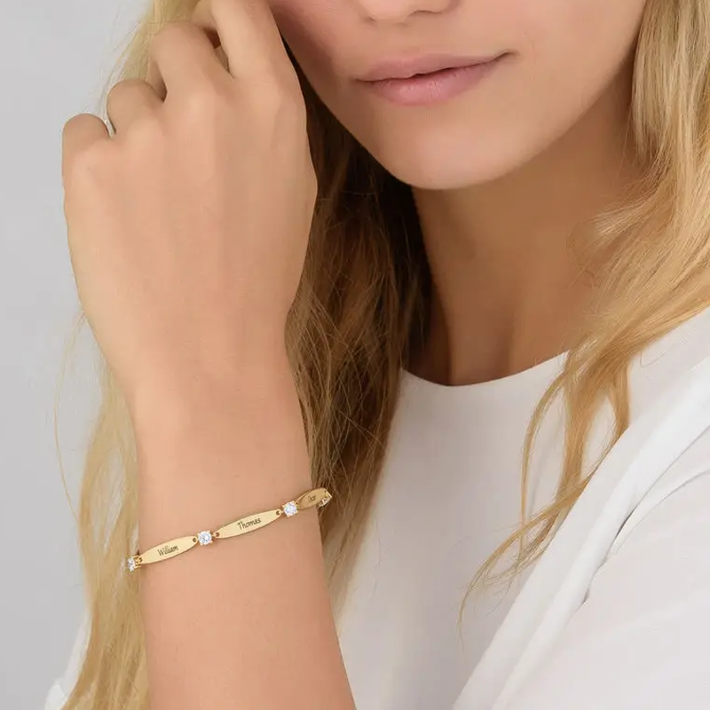 Bracelet personnalisé avec nom en vermeil doré pour femme-2