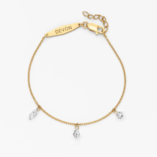 Gold Vermeil Personalized Name Drop Charm Bracelet for Women