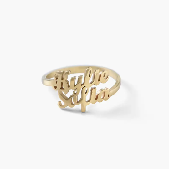 Anillo abierto con nombre personalizado en oro vermeil para mujeres y hombres