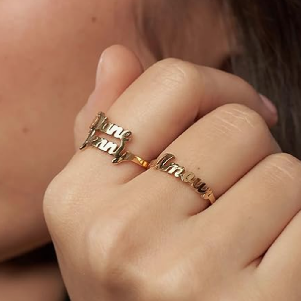 Personalisierter klassischer Namensring aus Sterlingsilber mit Gelbgoldbeschichtung-2