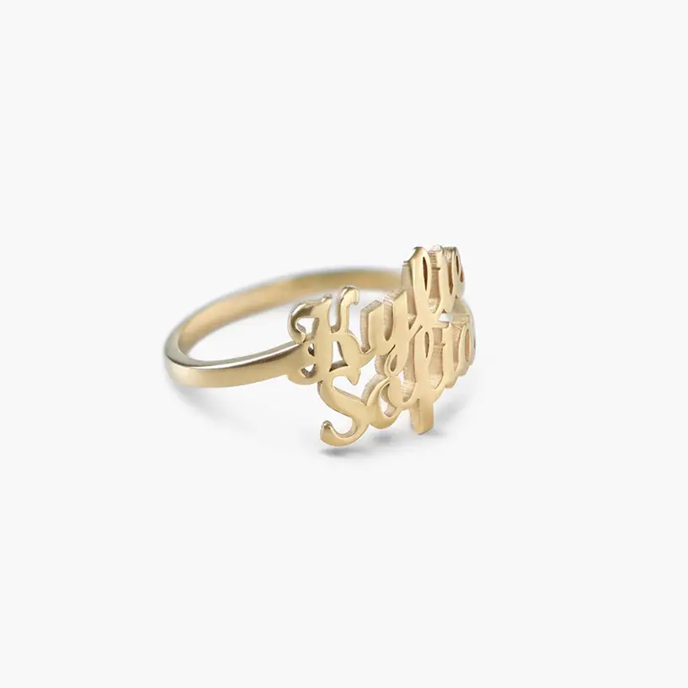 Personalisierter klassischer Namensring aus Sterlingsilber mit Gelbgoldbeschichtung-4