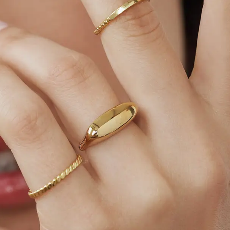 18K Gold Personalized Name Signet Ring for Women Men-3