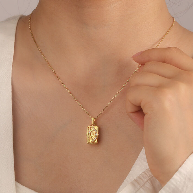 Colar de barra de foto personalizada de ouro vermeil para mulheres-2
