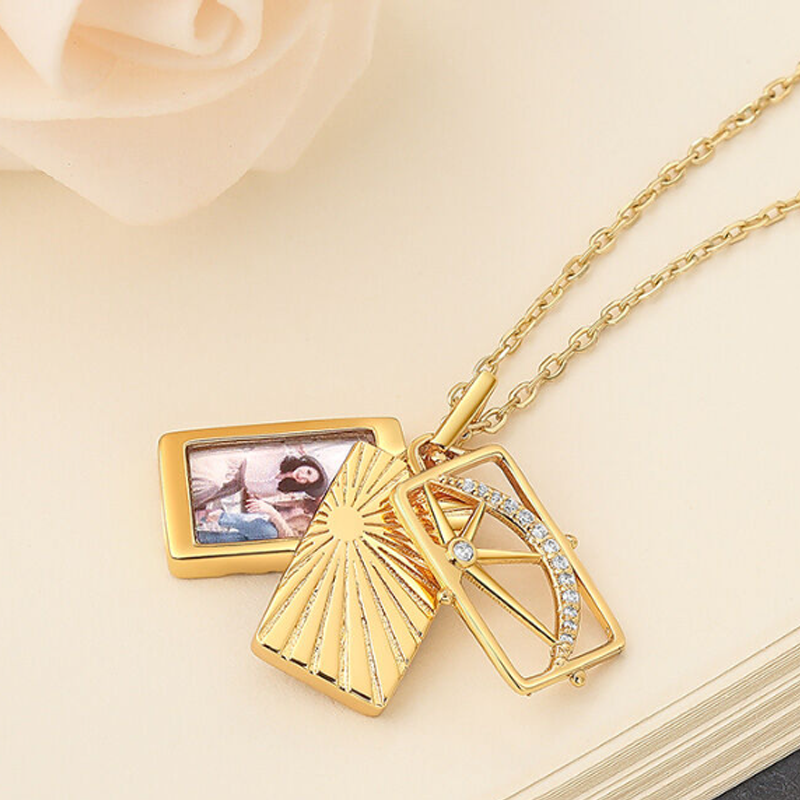 Colar de barra de foto personalizada de ouro vermeil para mulheres-3