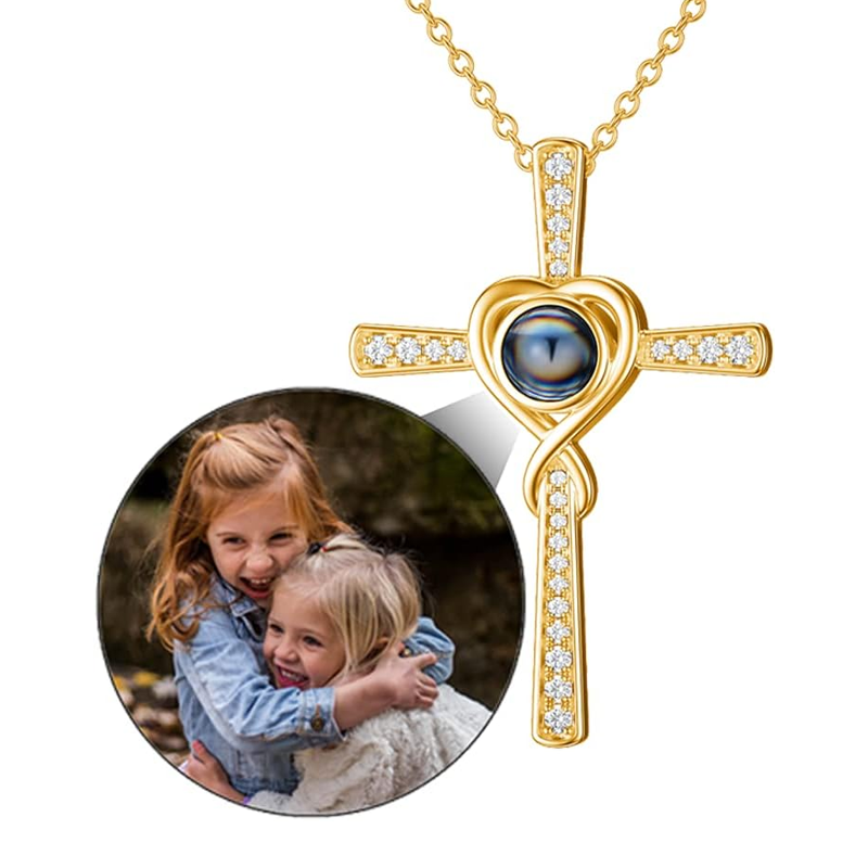 Gold Vermeil Cubic Zirconia Personalized Projection & Cross Necklace for Women Men-4