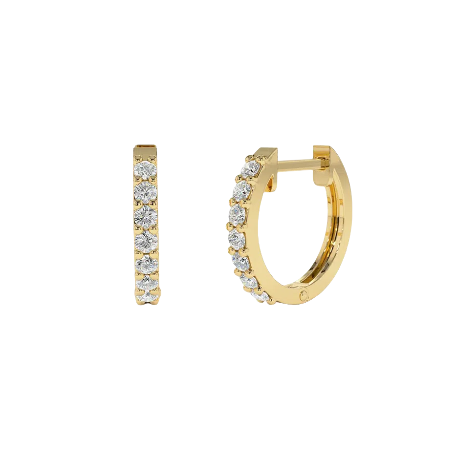Pendientes de aro pequeños con diamantes naturales en oro de 18 quilates-1