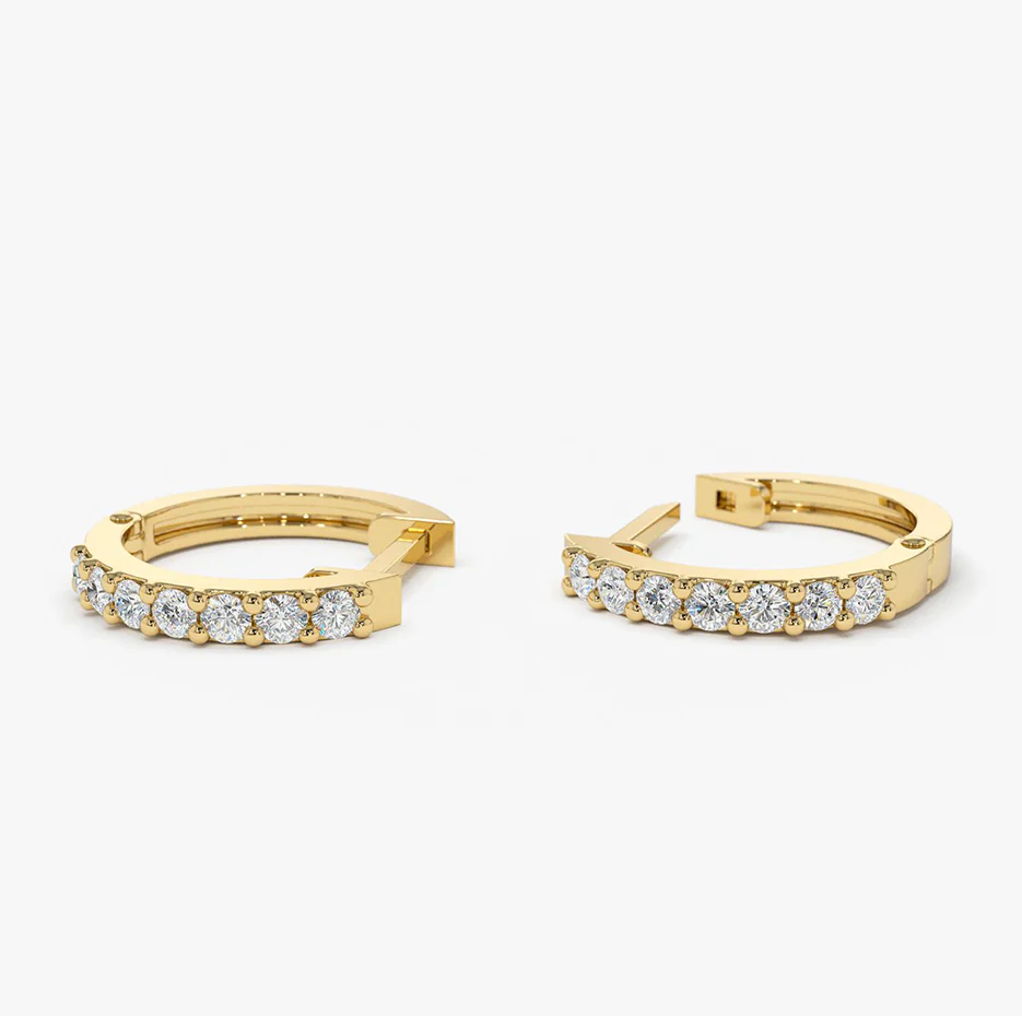 Pendientes de aro pequeños con diamantes naturales en oro de 18 quilates-3