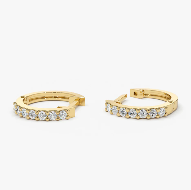 10K Gold Petite Natrual Diamond Hoop Earrings-3