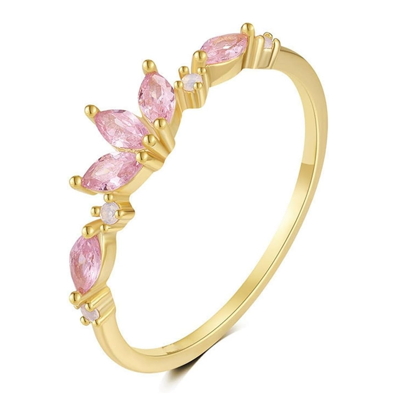 Gold Vermeil Pink Cubic Zirconia Crown Ring for Women-1