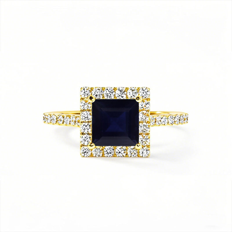 Bague de fiançailles personnalisée en or 10 carats, taille princesse, avec pierres précieuses-1