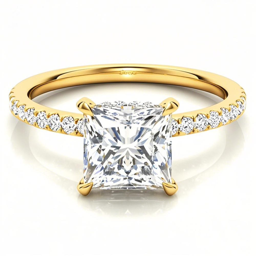 10K gouden prinses geslepen halo moissanite verlovingsring-1