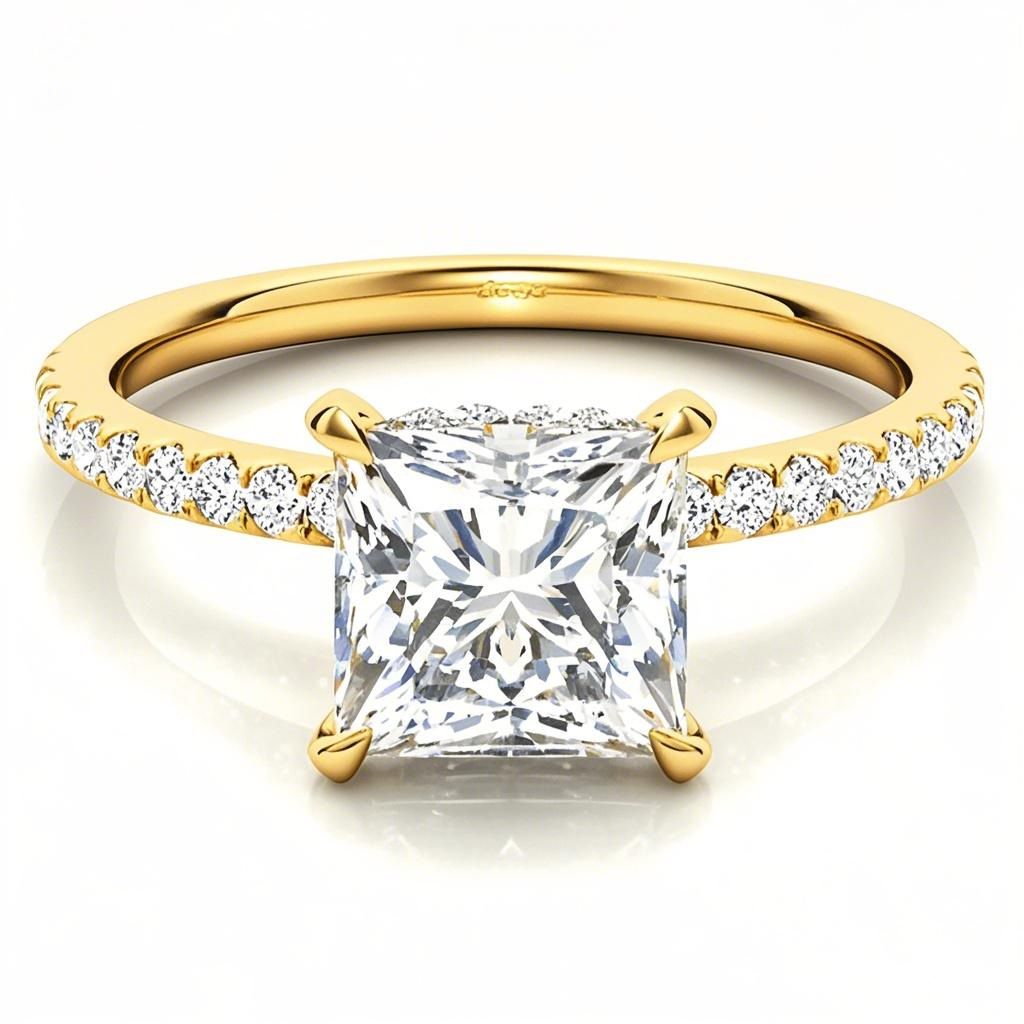 10K Gold Princess Cut Halo Moissanite Engagement Ring-1