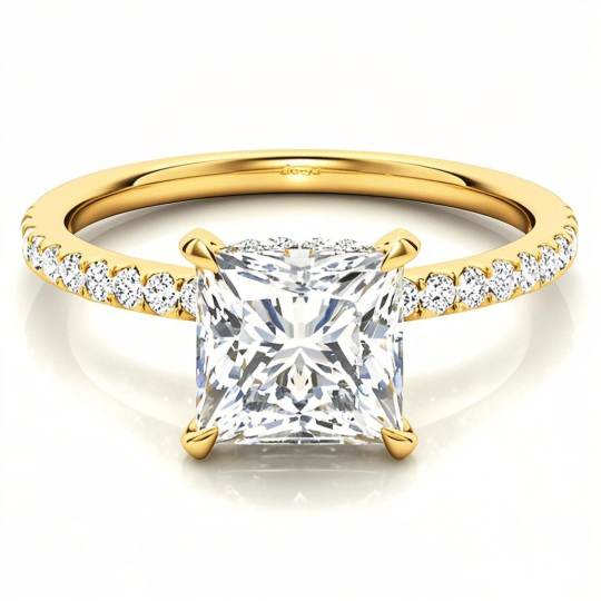 Anello di fidanzamento con moissanite taglio principessa in oro 10 carati