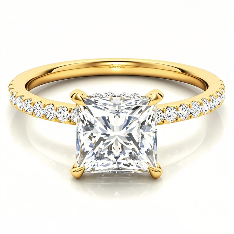 10K gouden prinses geslepen halo moissanite verlovingsring-1