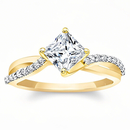 10K Gold Princess Cut Moissanite Engagement Ring