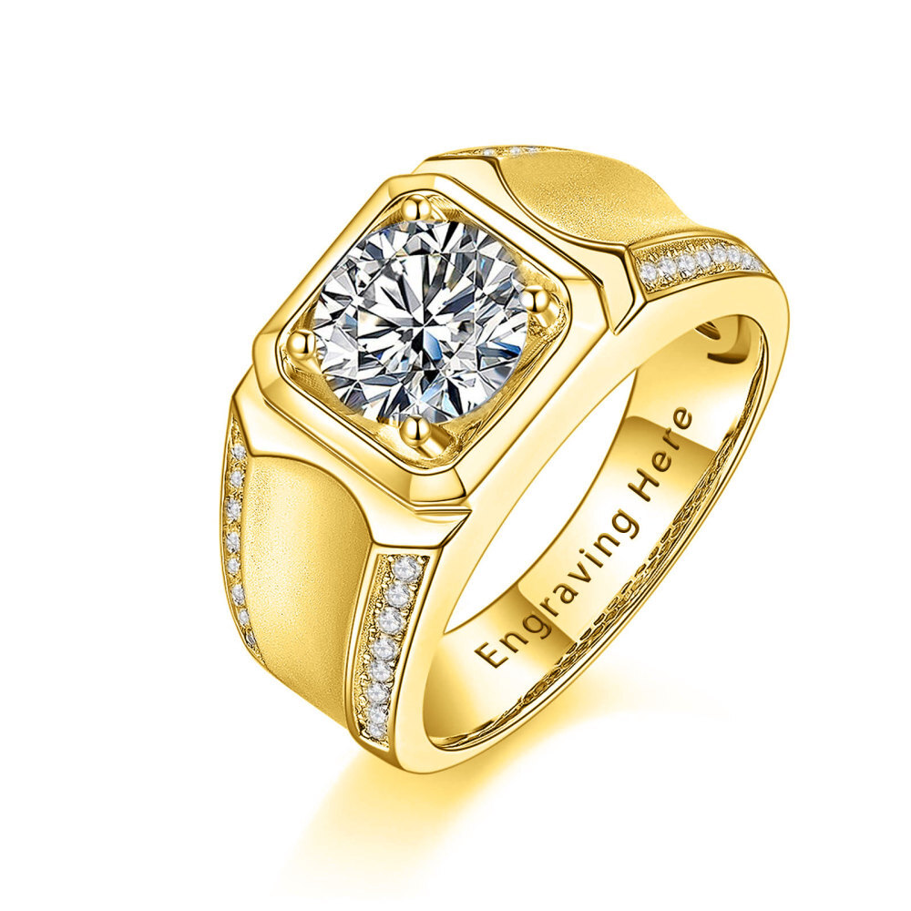 10K Gold Princess Cut Shaped Moissanite Personalized Engraving & Engagement Ring for Men-1