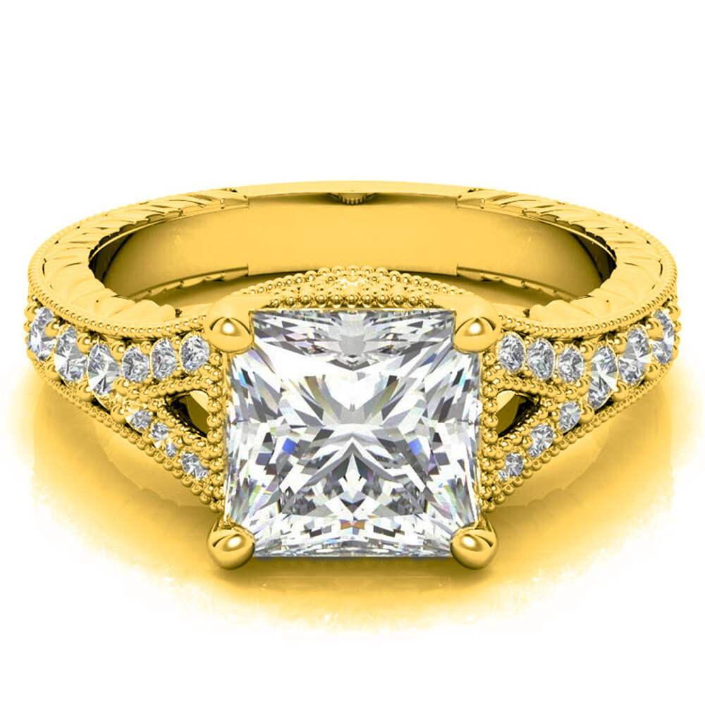 14K Gold Princess Cut Vintage Moissanite Engagement Ring-1