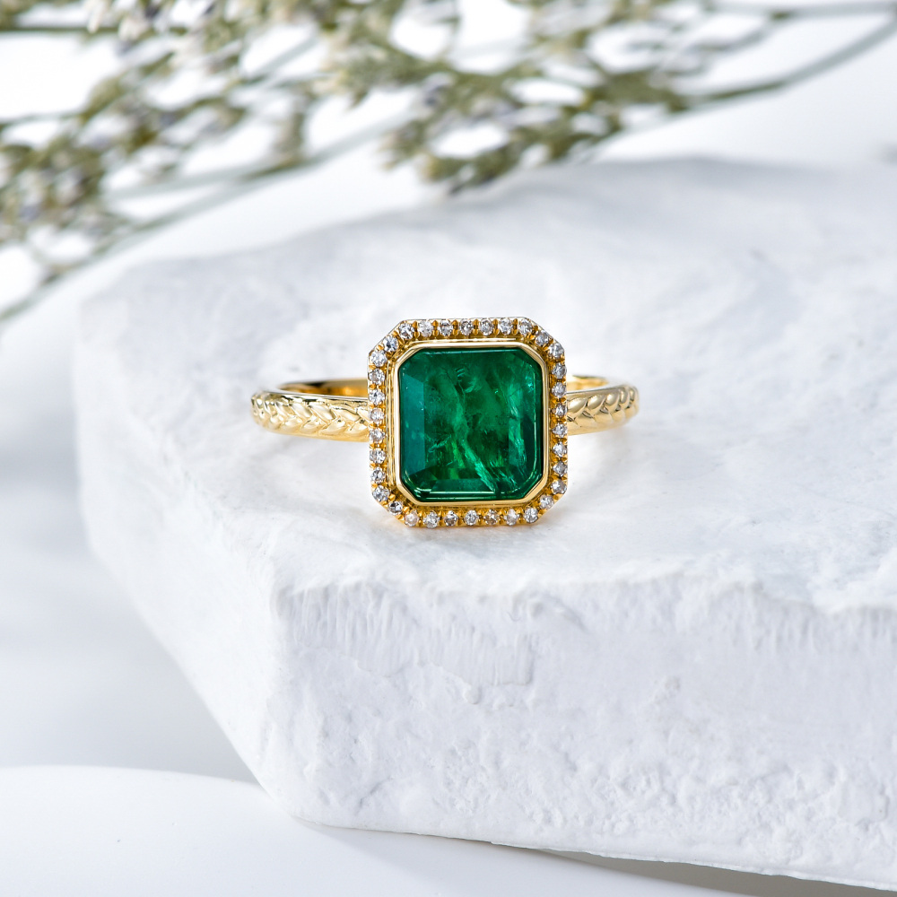 10K White Gold 1 to 5 CT Princess Cut Shaped Emerald Square Ring-3