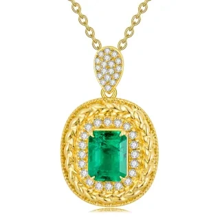 10K Gold Princess-square Shaped Emerald Round/Spherical Pendant Necklace-11