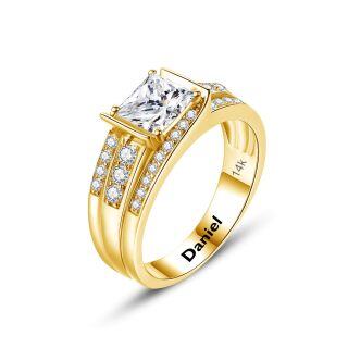10K Gold Princess Shaped Moissanite Personalized Engraving & Engagement Ring for Men-40